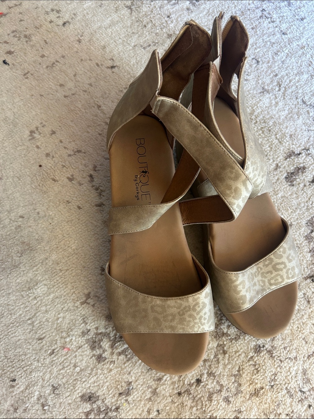 Boutique by Corkys Women's Leopard-Accent Tan Strappy Sandals
